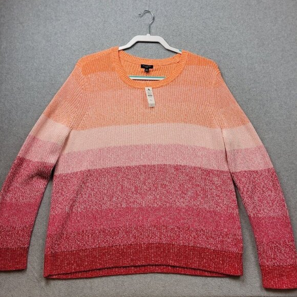 Talbots Sweater Womens XL Petite Pink Orange Pima Cotton Ombre Striped New Cozy - Picture 1 of 8